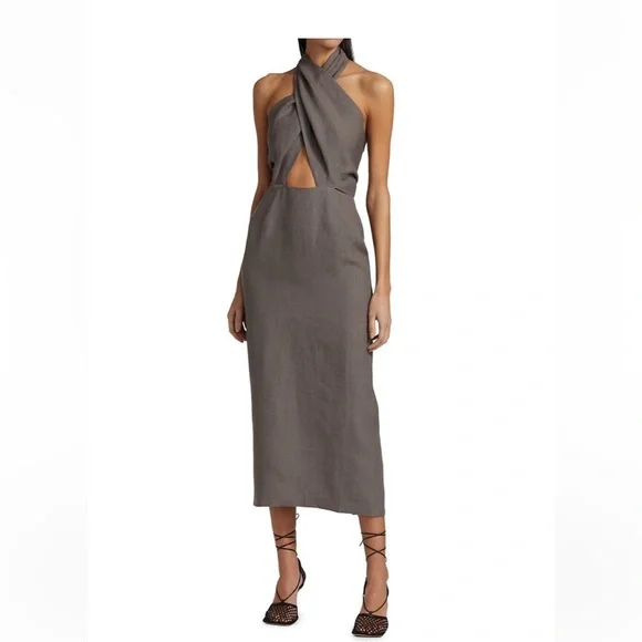 Piece of White Lya Linen Dress size L (US size 8) Color Stone SC:0400016331955 - Picture 7 of 8